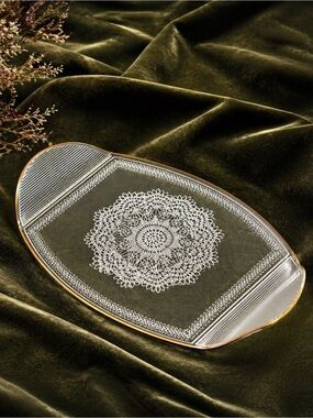 Crystal Clear Studios White Lace Oval Platter Gold Gilt Germany Vintage